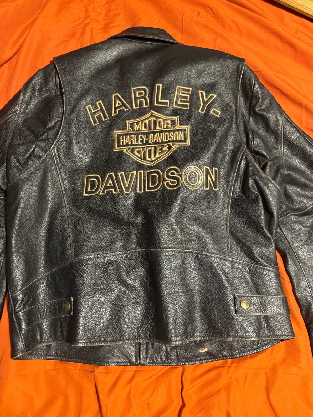 Harley-Davidson Black Leather Jacket with Gold Embroidered Logo